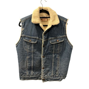 Vintage Sears Roebucks Western Wear Denim Sherpa Lined Jean Vest Size 40 Men's